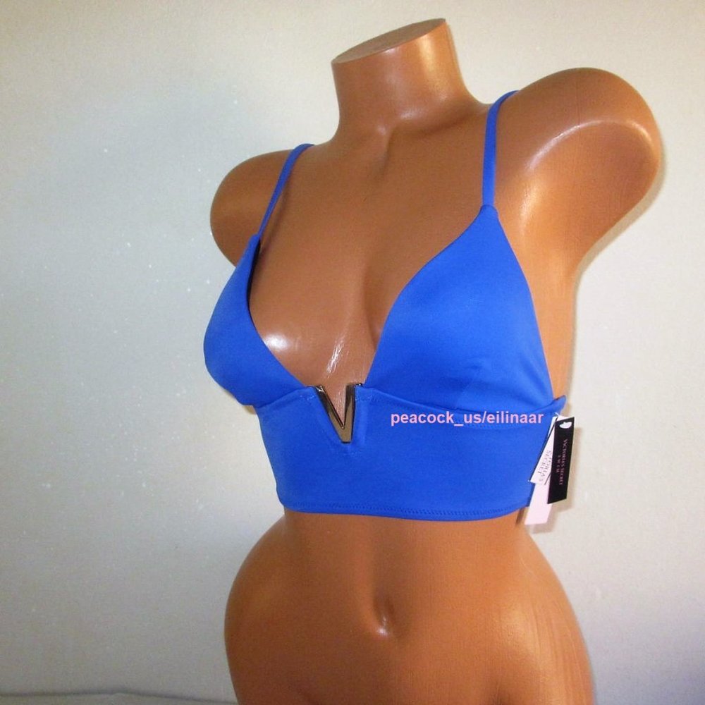 Victoria's Secret Swim V-Hardware Strappy Bikini Top Size XS Gold V Bright Blue